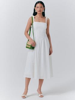 Ghost Fabiola Broderie Midi Dress, White, White