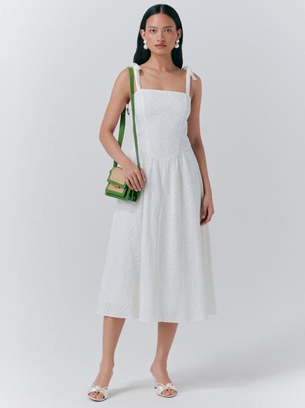 Ghost Fabiola Broderie Midi Dress, White, White