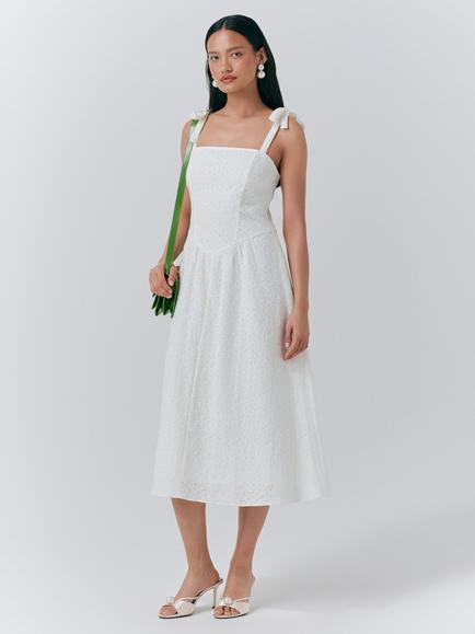 Ghost Fabiola Broderie Midi Dress, White - view 2, White