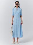 Ghost Gemma Ruffle Neck Midi Dress, Light Blue