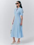 Ghost Gemma Ruffle Neck Midi Dress, Light Blue