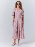 Ghost Jess Floral Tie Waist Midi Dress, Pink/Multi