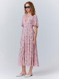 Ghost Jess Floral Tie Waist Midi Dress, Pink/Multi