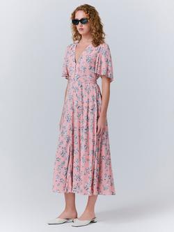 Ghost Jess Floral Tie Waist Midi Dress, Pink/Multi - view 2, Pink/Multi