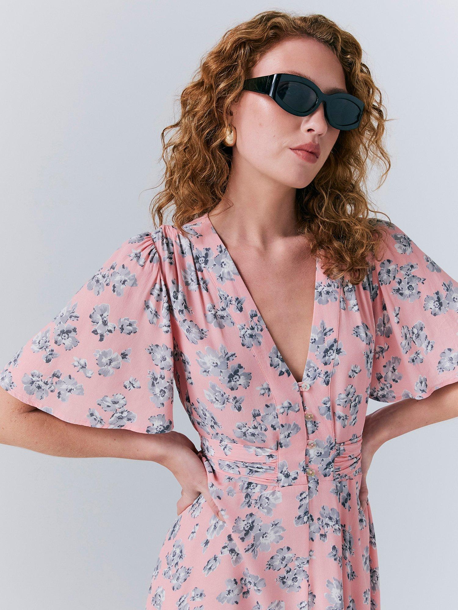 Product image 4 of 5, which shows Ghost Jess Floral Tie Waist Midi Dress, Pink/Multi, XS