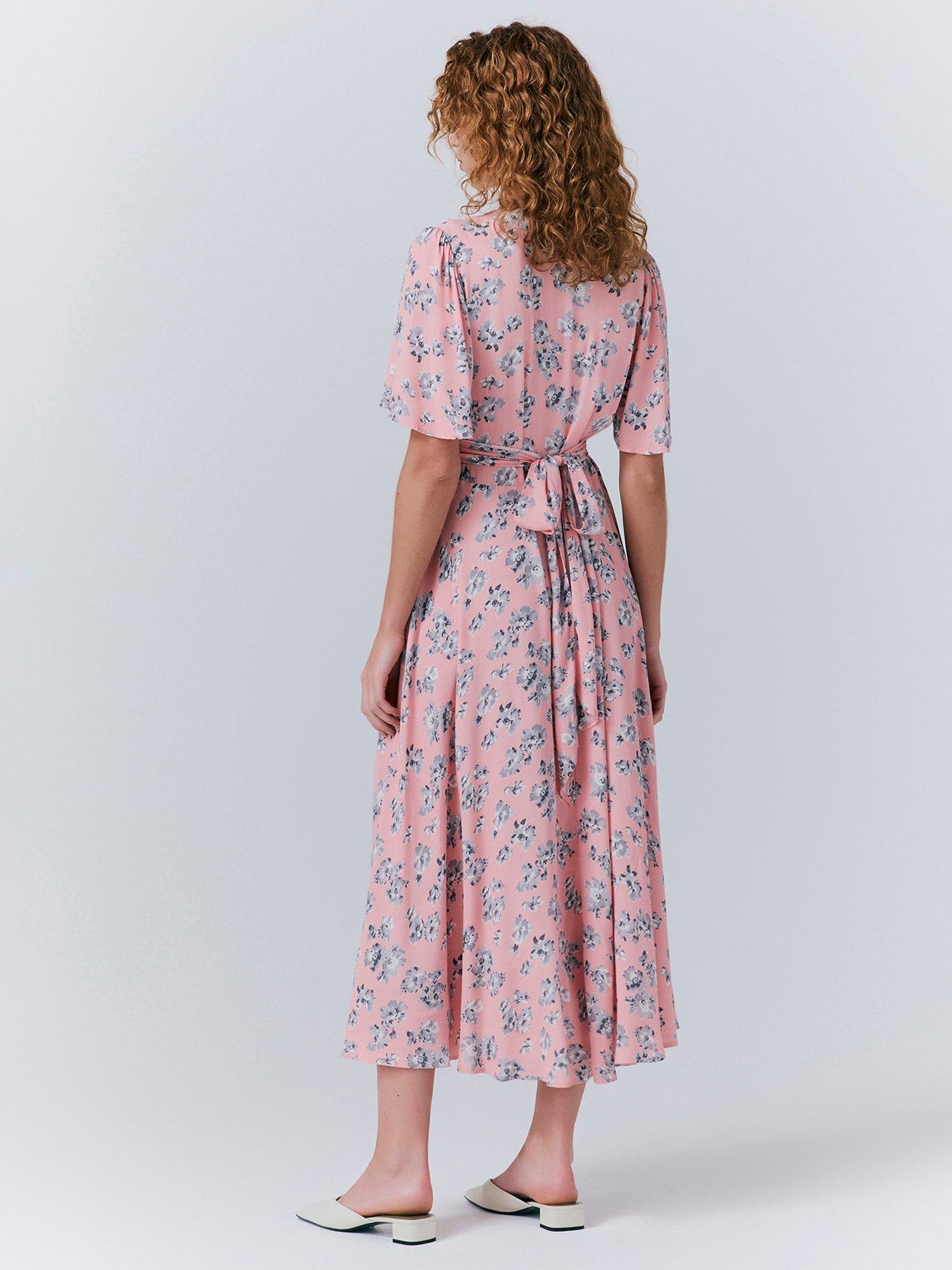Product image 5 of 5, which shows Ghost Jess Floral Tie Waist Midi Dress, Pink/Multi, XS