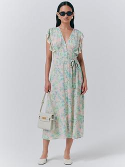 Ghost Lucia Floral Ruffle Sleeve Dress, Green/Multi, Green/Multi