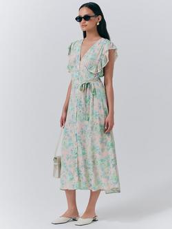 Ghost Lucia Floral Ruffle Sleeve Dress, Green/Multi - view 2, Green/Multi