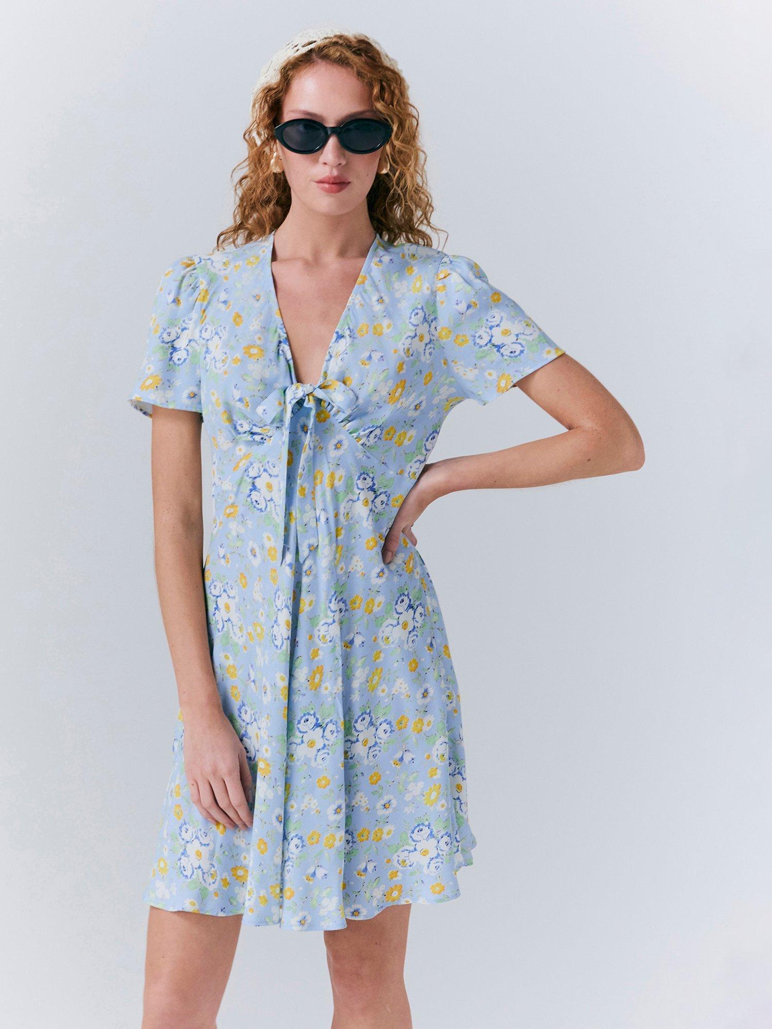 Product image 2 of 5, which shows Ghost Lucy Knee Length Floral Tea Dress, Blue/Multi, M