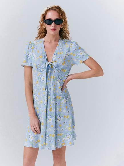 Ghost Lucy Knee Length Floral Tea Dress - view 2, Blue/Multi