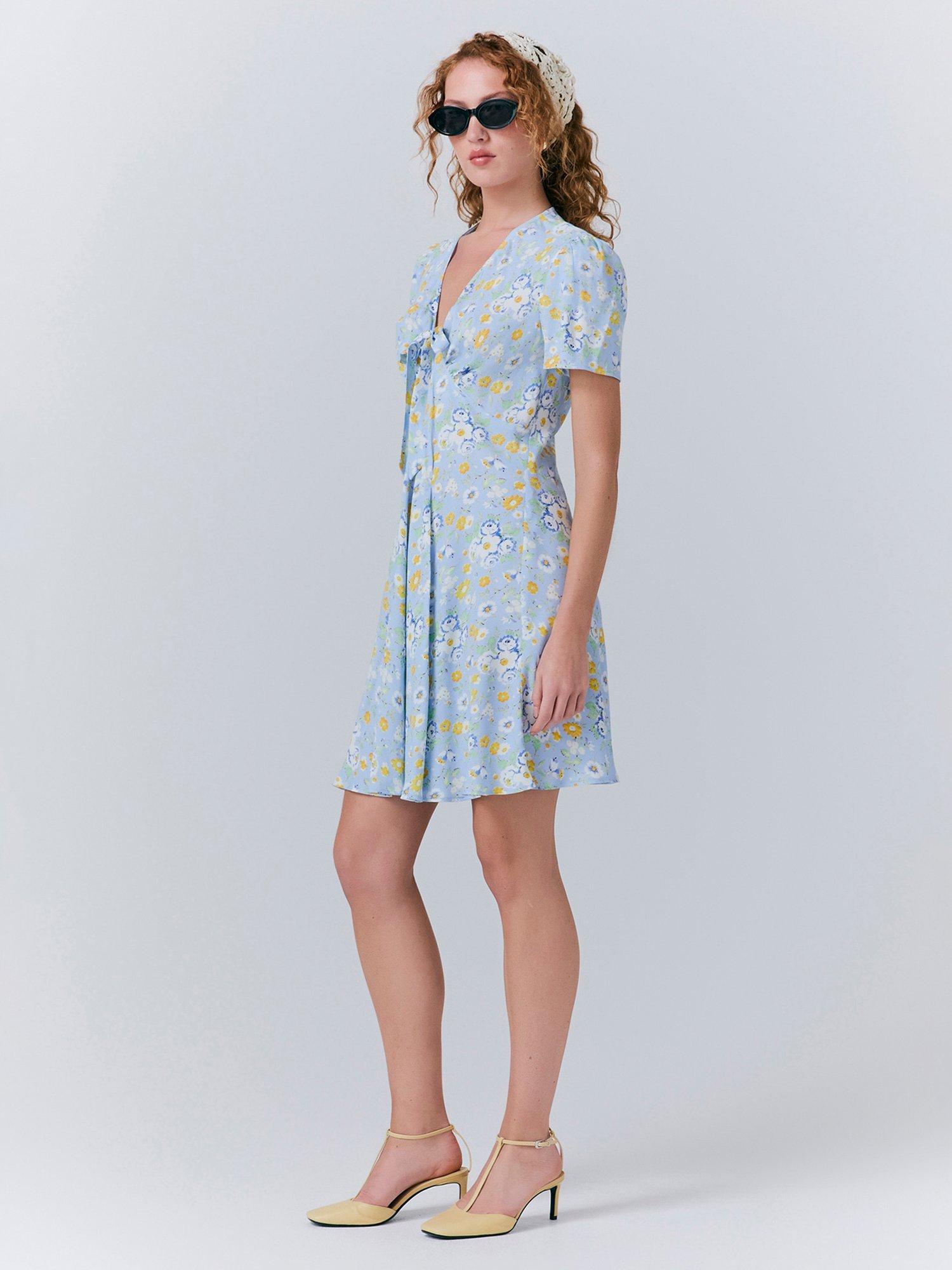Product image 3 of 5, which shows Ghost Lucy Knee Length Floral Tea Dress, Blue/Multi, M