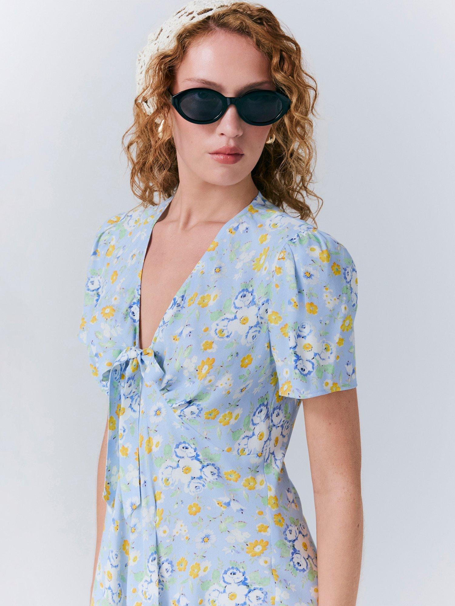 Product image 4 of 5, which shows Ghost Lucy Knee Length Floral Tea Dress, Blue/Multi, M