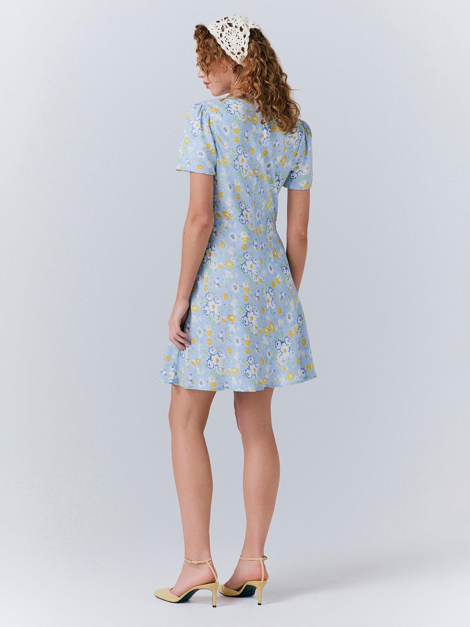 Product image 5 of 5, which shows Ghost Lucy Knee Length Floral Tea Dress, Blue/Multi, M