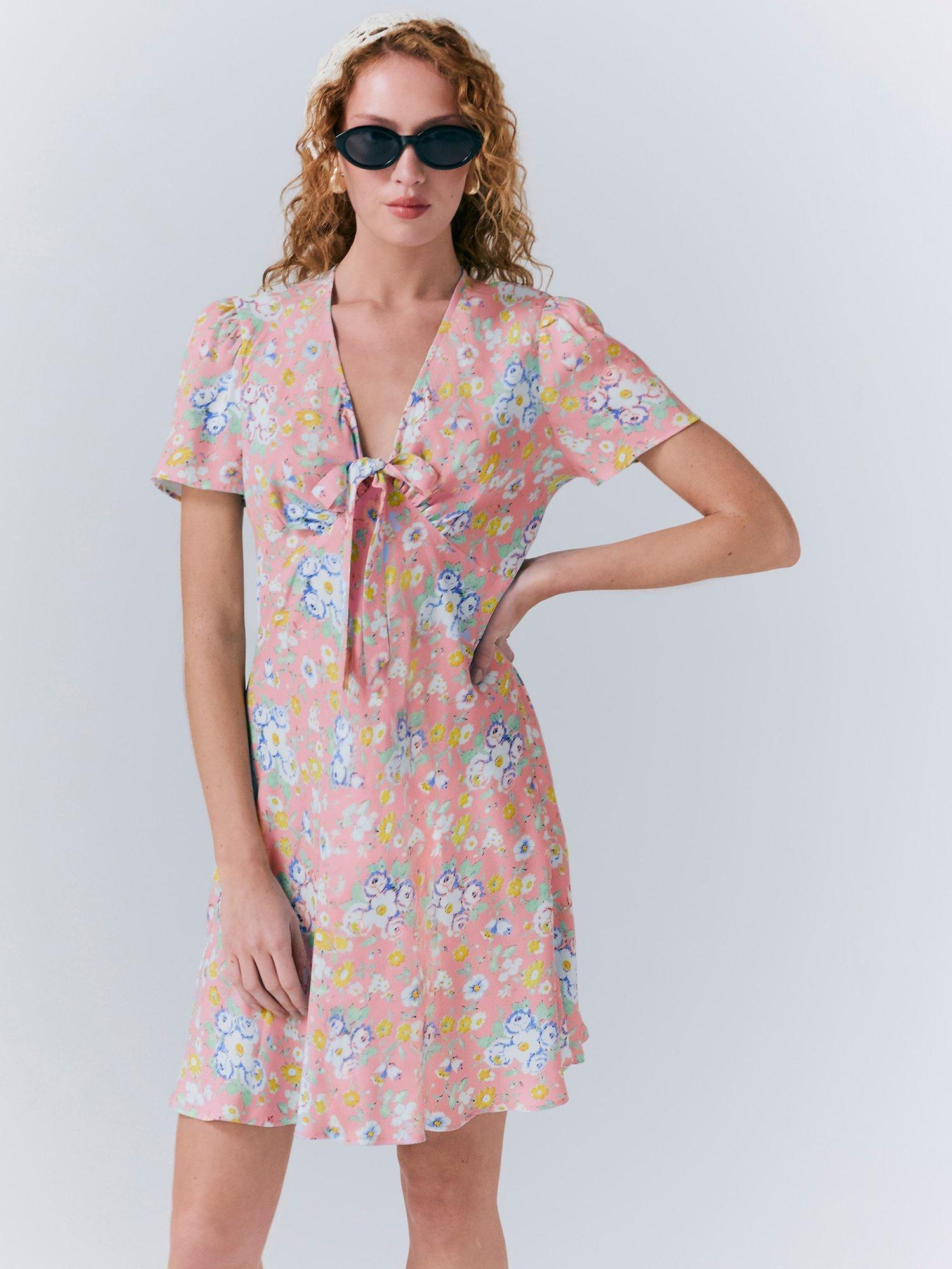 Product image 1 of 5, which shows Ghost Lucy Knee Length Floral Tea Dress, Pink/Multi, XS