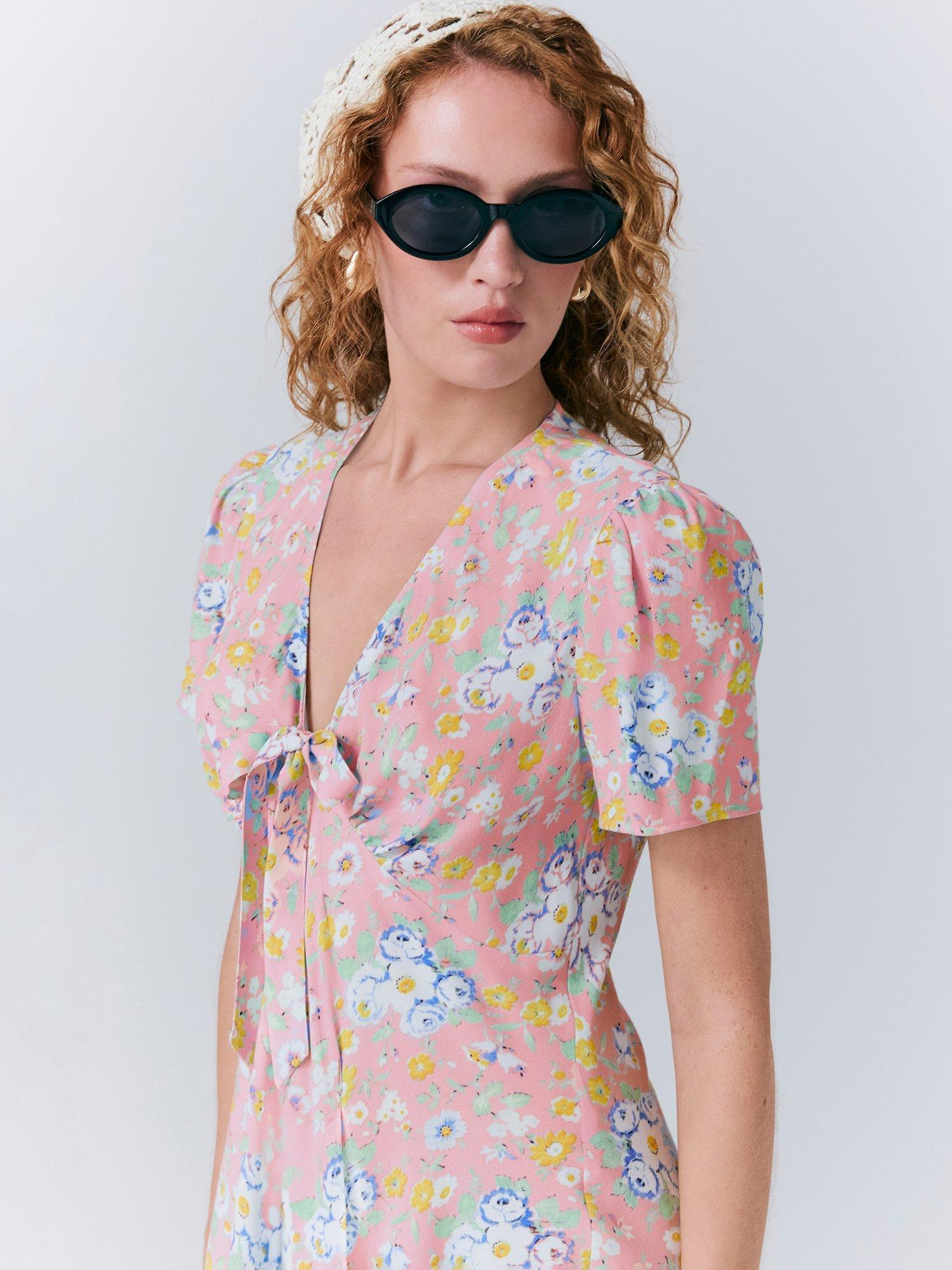 Product image 4 of 5, which shows Ghost Lucy Knee Length Floral Tea Dress, Pink/Multi, XS