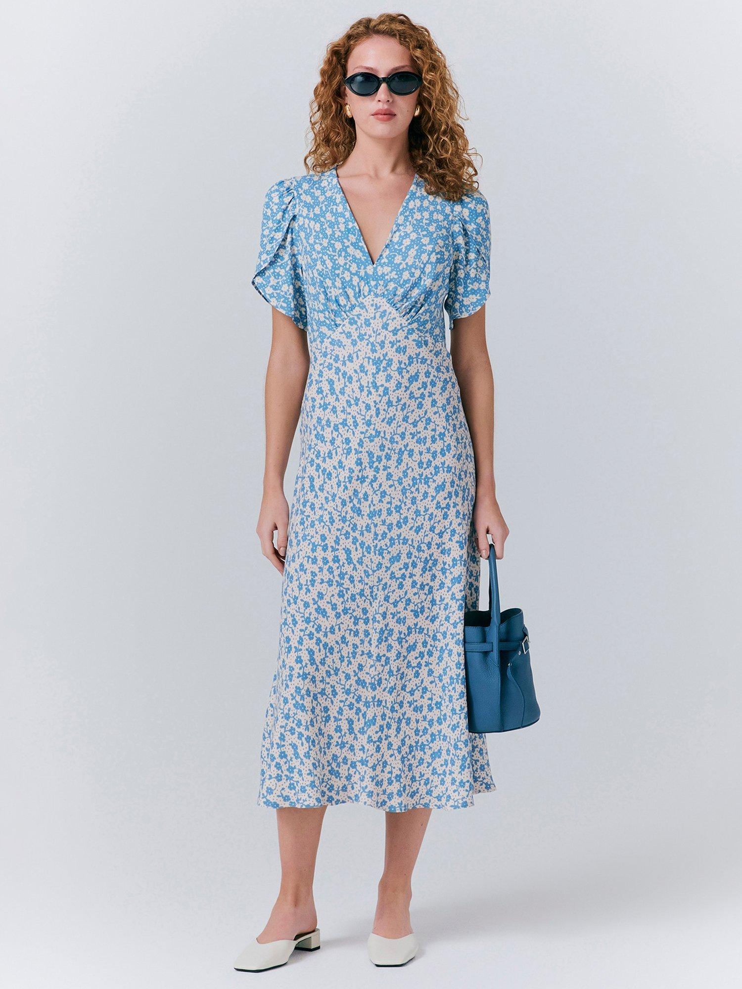 Product image 1 of 5, which shows Ghost Lulu Short Sleeved Floral Dress, Blue/Multi, XS|8