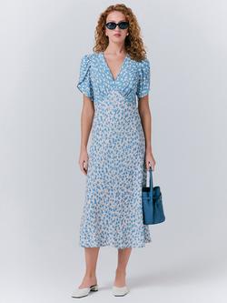 Ghost Lulu Short Sleeved Floral Print Dress, Blue/Multi, Blue/Multi