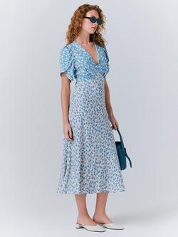 Ghost Lulu Short Sleeved Floral Print Dress, Blue/Multi - view 2, Blue/Multi