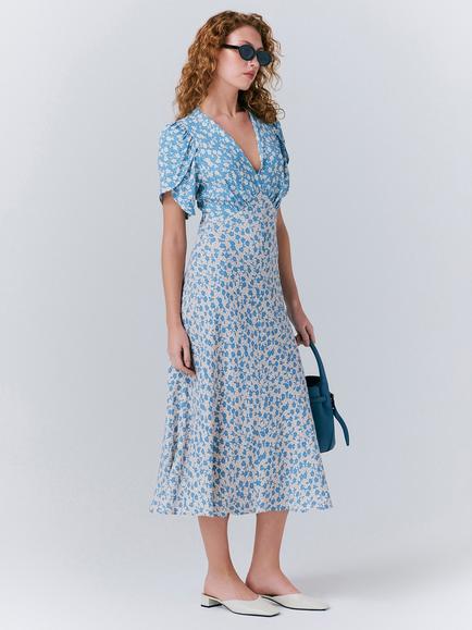 Ghost Lulu Short Sleeved Floral Print Dress, Blue/Multi - view 2, Blue/Multi