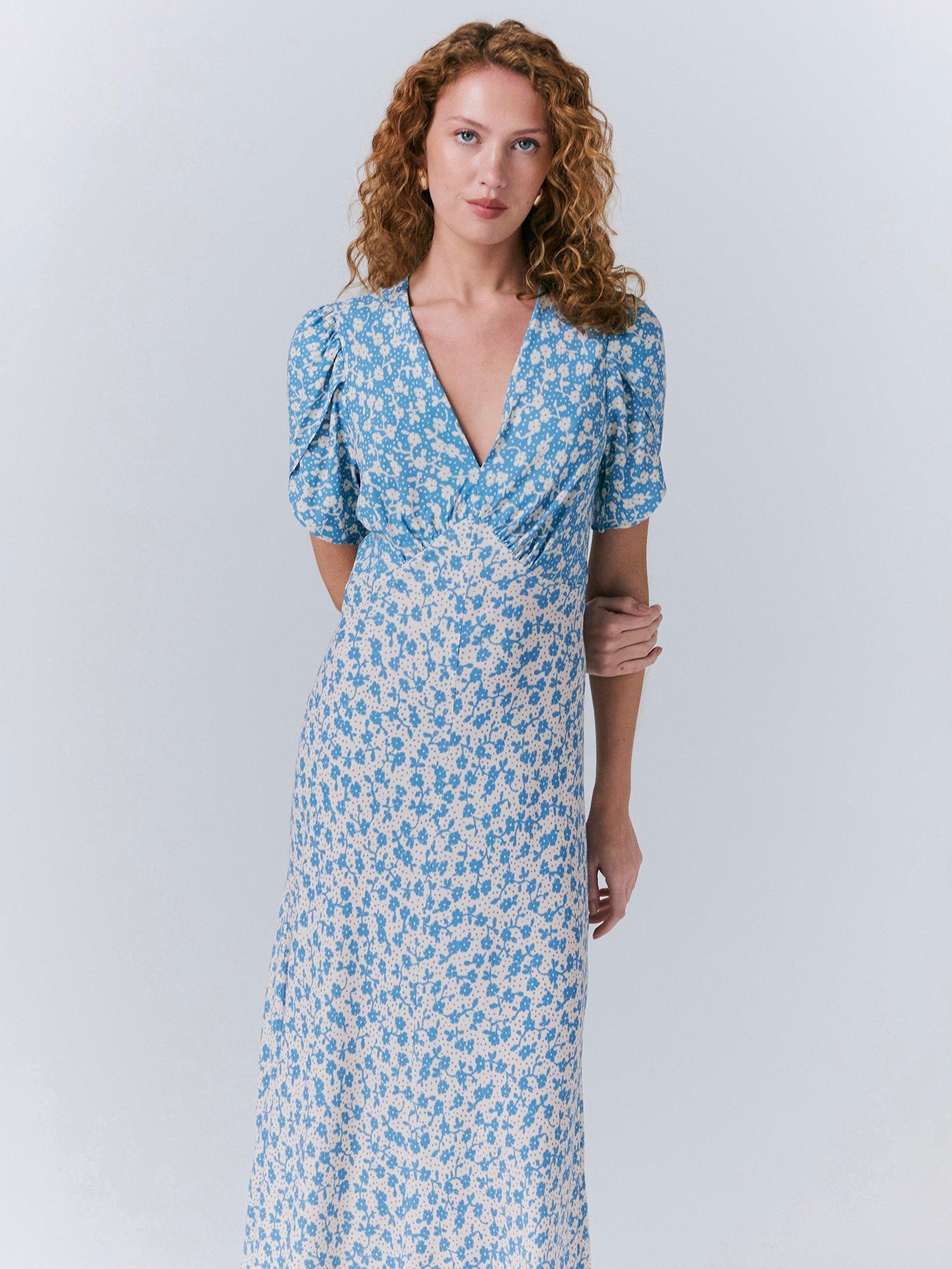 Product image 3 of 5, which shows Ghost Lulu Short Sleeved Floral Dress, Blue/Multi, XS|8