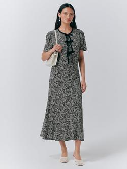 Ghost Maree Short Sleeve Floral Midi Dress, Black/Multi