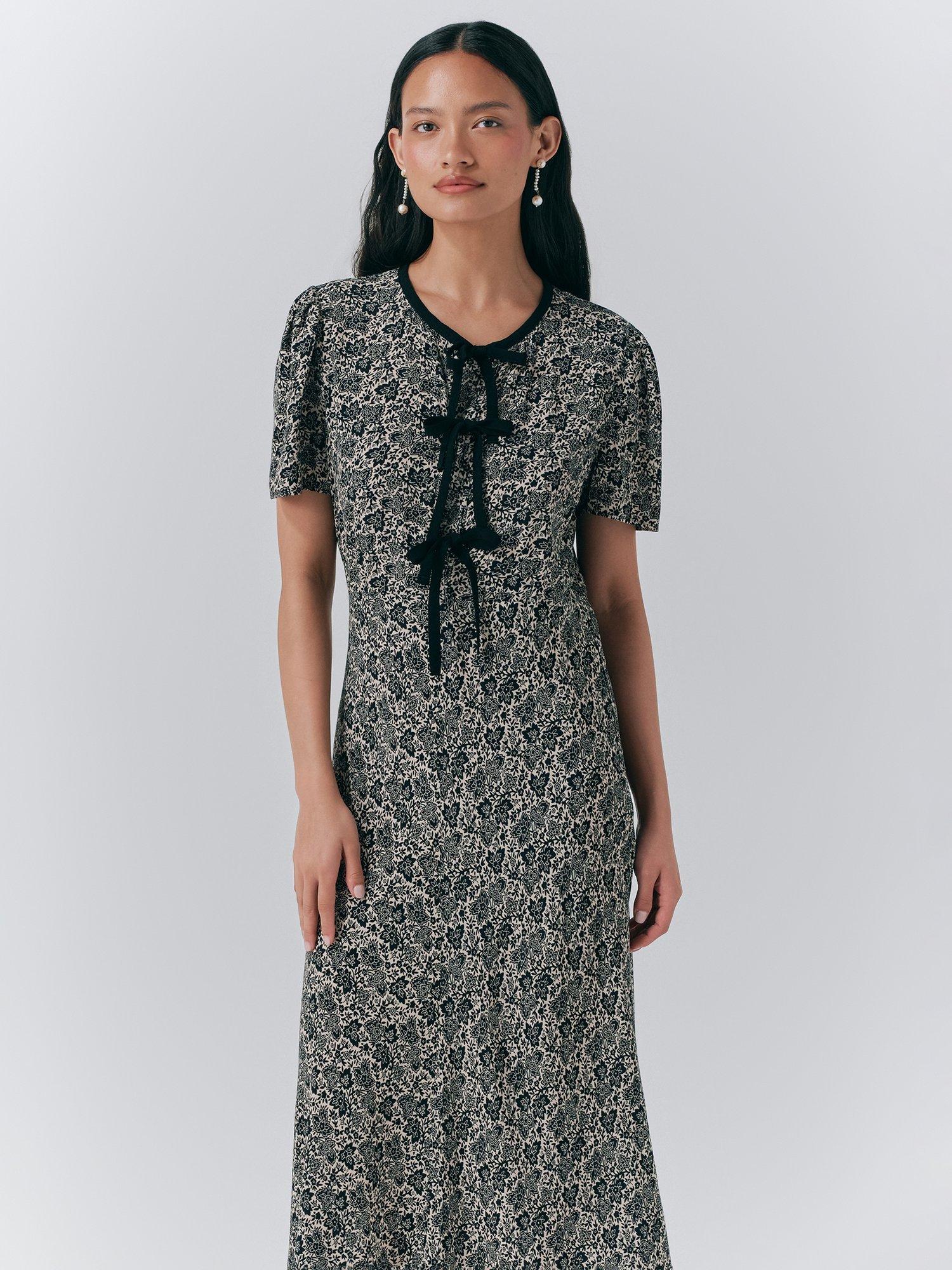 Product image 3 of 5, which shows Ghost Maree Short Sleeve Floral Midi Dress, Black/Multi, L