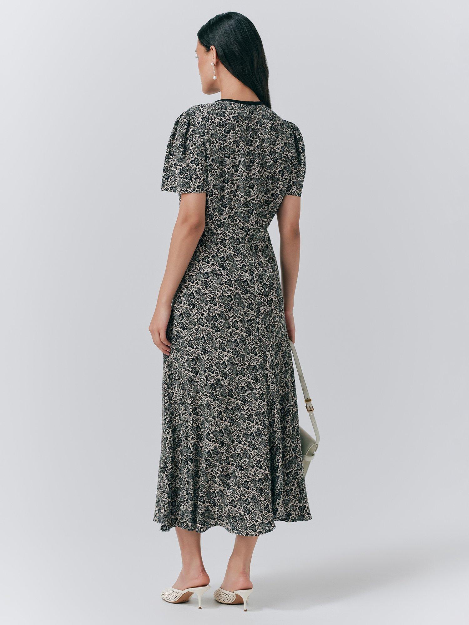Product image 4 of 5, which shows Ghost Maree Short Sleeve Floral Midi Dress, Black/Multi, L