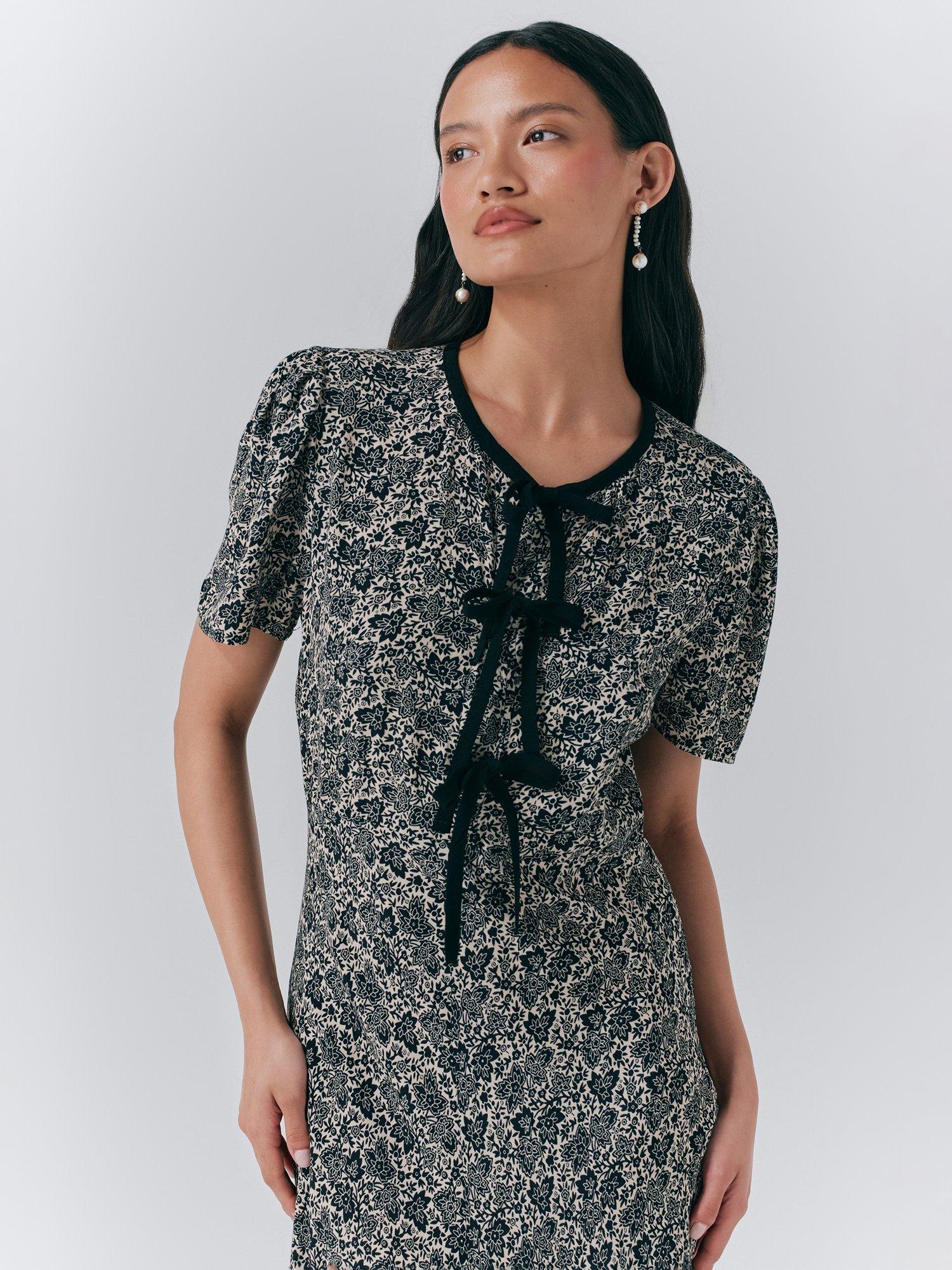 Product image 5 of 5, which shows Ghost Maree Short Sleeve Floral Midi Dress, Black/Multi, L