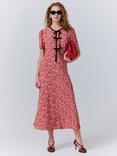 Ghost Maree Short Sleeve Floral Midi Dress, Red/Multi