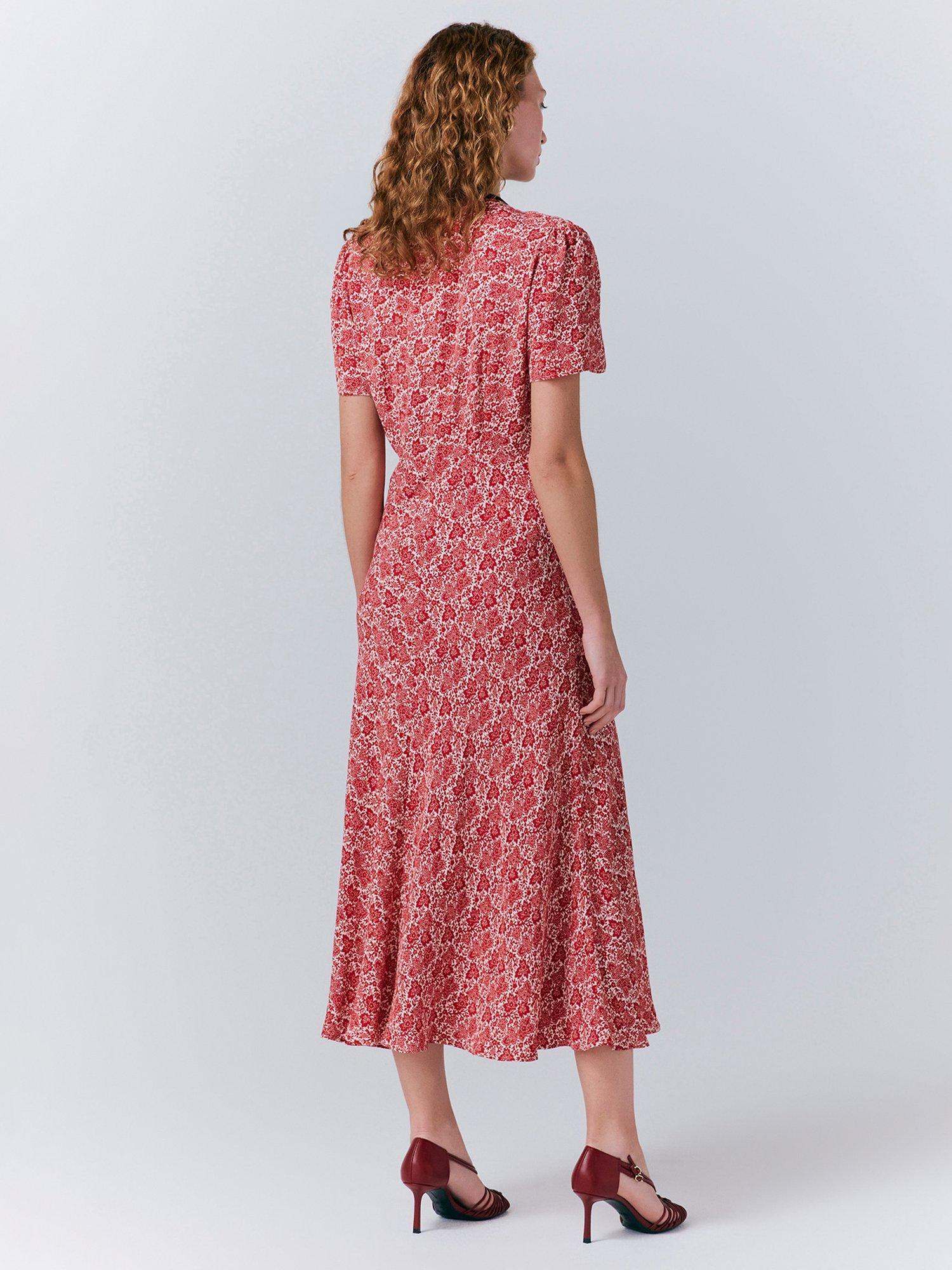 Product image 5 of 5, which shows Ghost Maree Short Sleeve Floral Midi Dress, Red/Multi, S