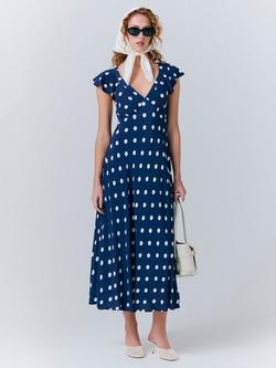 Ghost Maya Spot Midi Dress, Navy/Multi, Navy/Multi