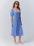Ghost Nellie Contrast Collar Midi Dress, Blue/Multi