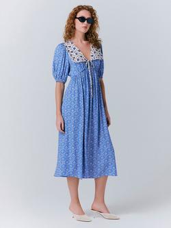 Ghost Nellie Contrast Collar Midi Dress, Blue/Multi - view 2, Blue/Multi