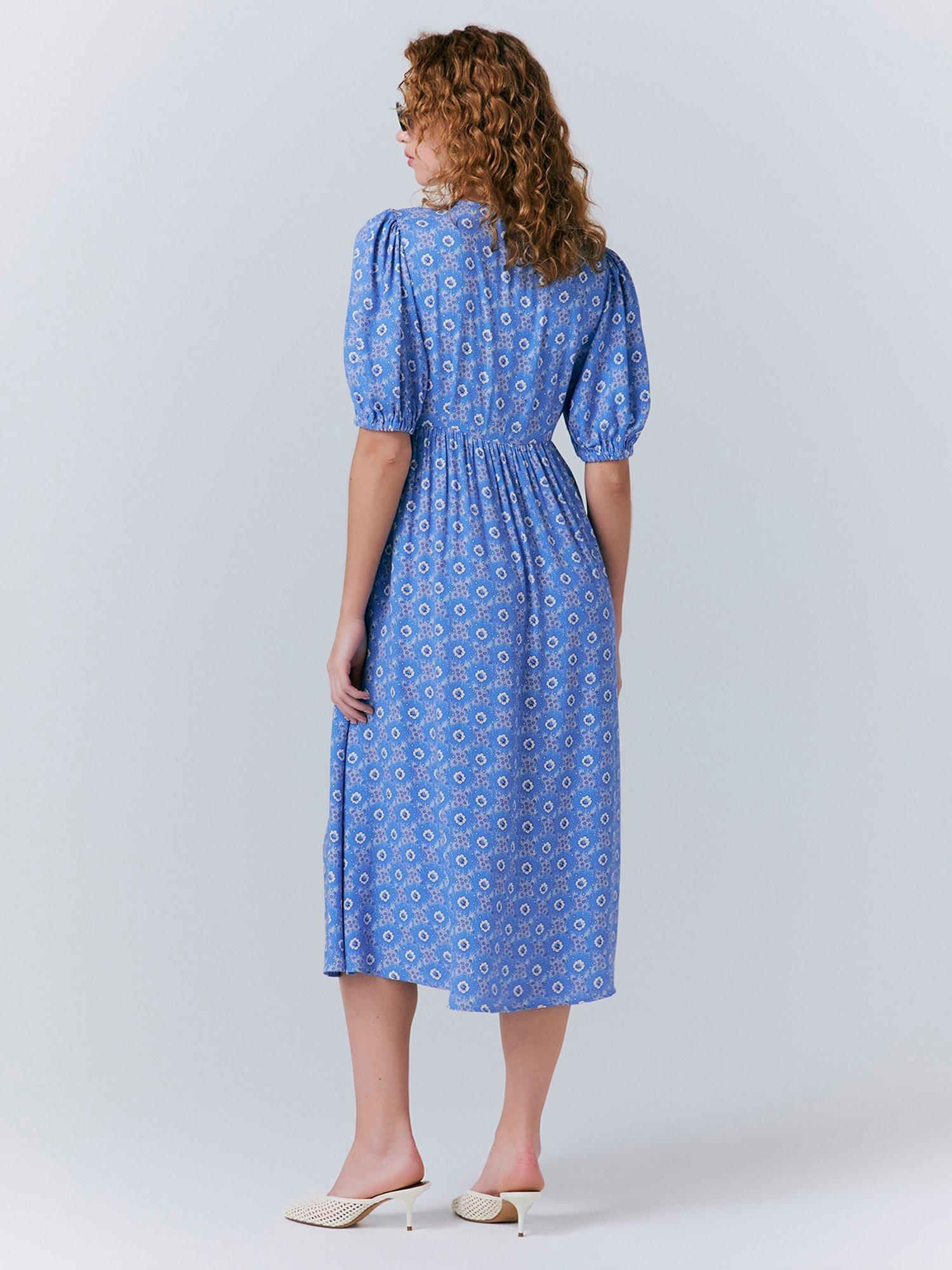 Product image 5 of 5, which shows Ghost Nellie Contrast Collar Midi Dress, Blue/Multi, S