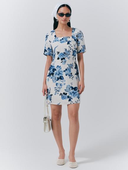 Ghost Reanna Floral Pure Linen Dress, Blue/Multi - view 2, Blue/Multi
