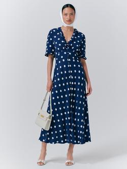 Ghost Saffie Polka Dot Dress, Blue/Multi, Blue/Multi