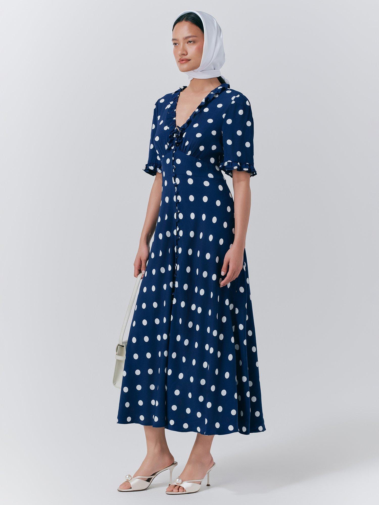 Product image 2 of 5, which shows Ghost Saffie Polka Dot Dress, Blue/Multi, XL