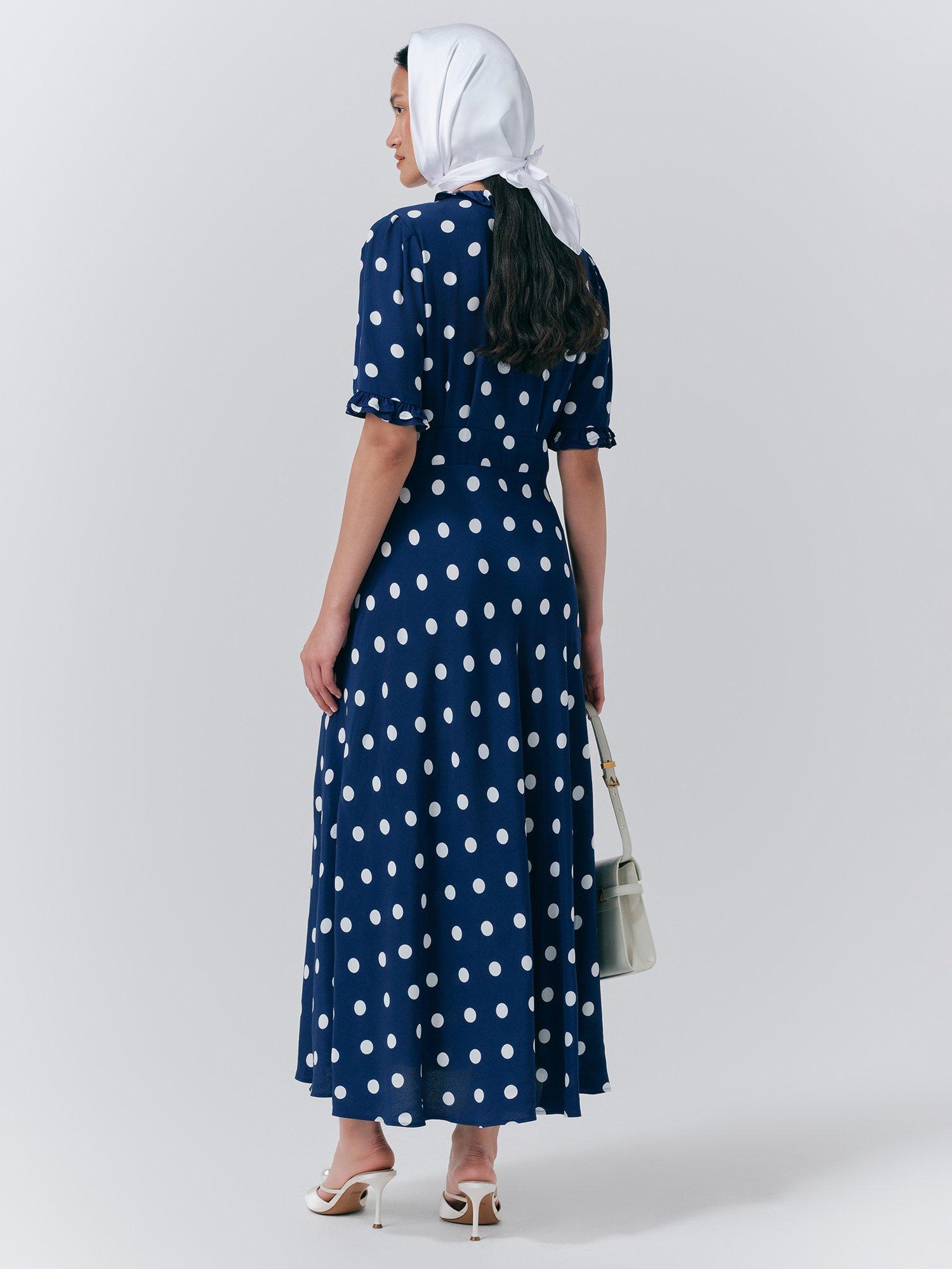 Product image 5 of 5, which shows Ghost Saffie Polka Dot Dress, Blue/Multi, XL
