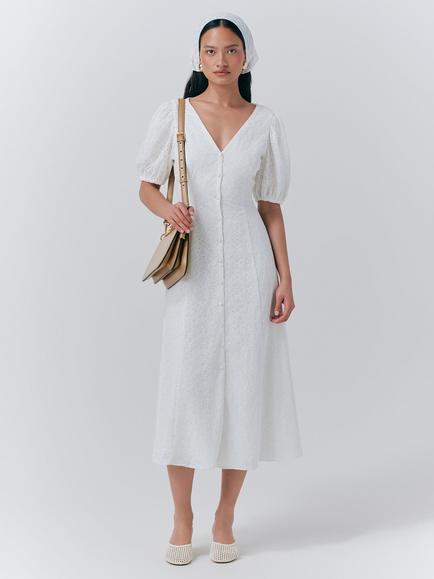 Ghost Selina Button Front Dress, White, White