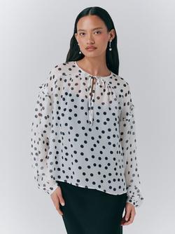 Ghost Karina Spot Blouson Sleeve Top, White/Multi, White/Multi