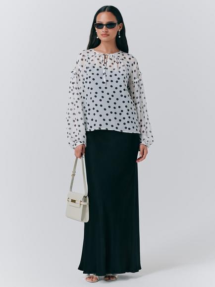 Ghost Karina Spot Blouson Sleeve Top, White/Multi - view 2, White/Multi