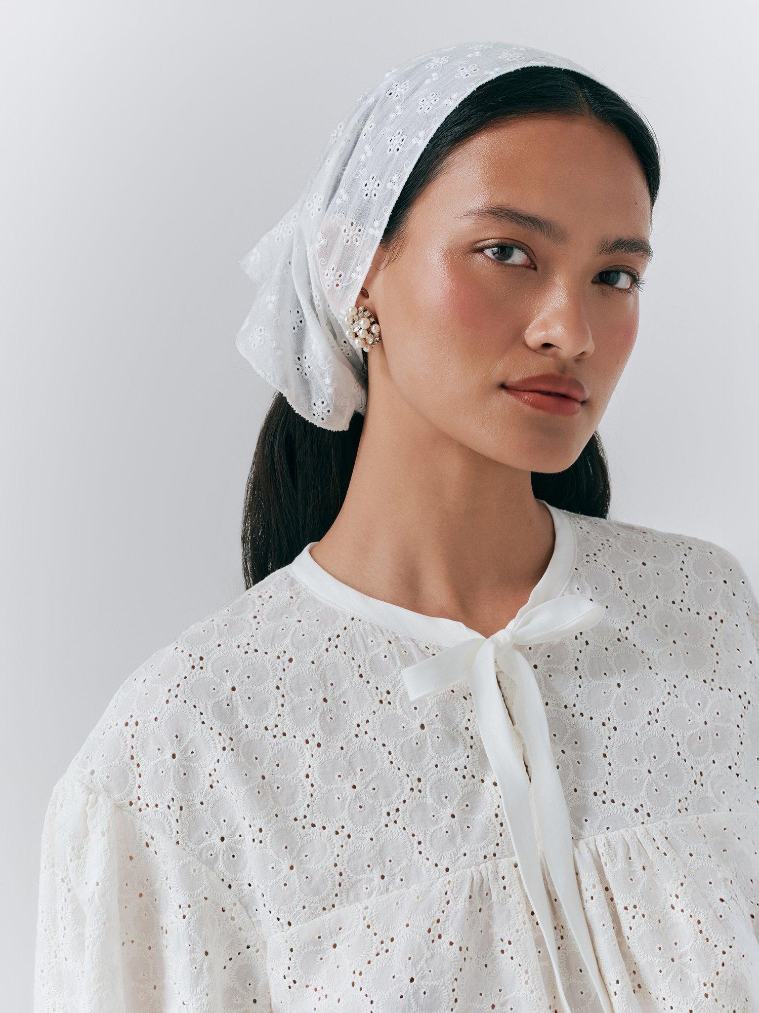 Product image 4 of 5, which shows Ghost Loren Broderie Anglaise Top, White, XS