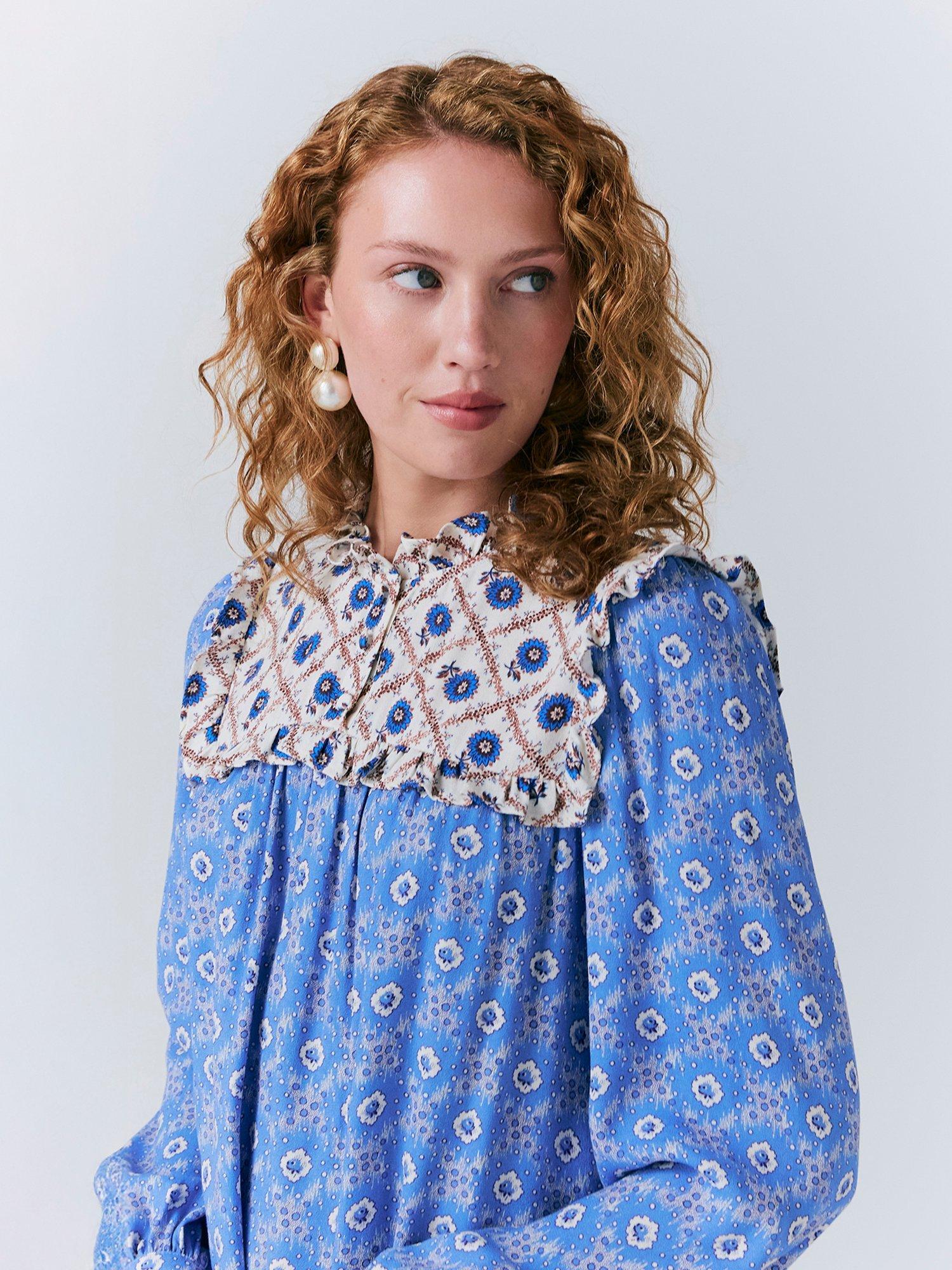 Product image 4 of 5, which shows Ghost Naomi Contrast Bib Top, Blue/Multi, XS