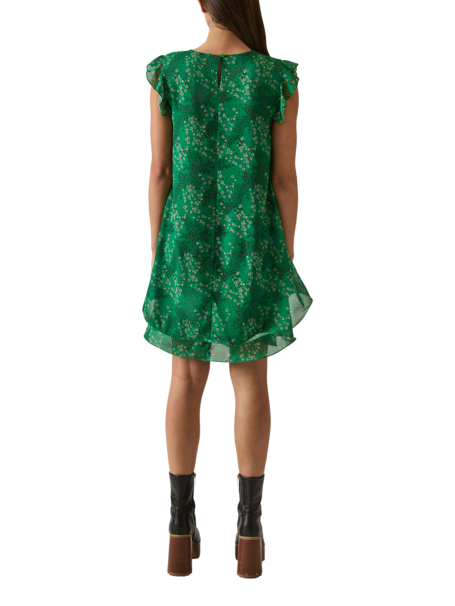 Product image 2 of 7, which shows James Lakeland Ruffle Floral Dotted Mini Dress, Green, 8