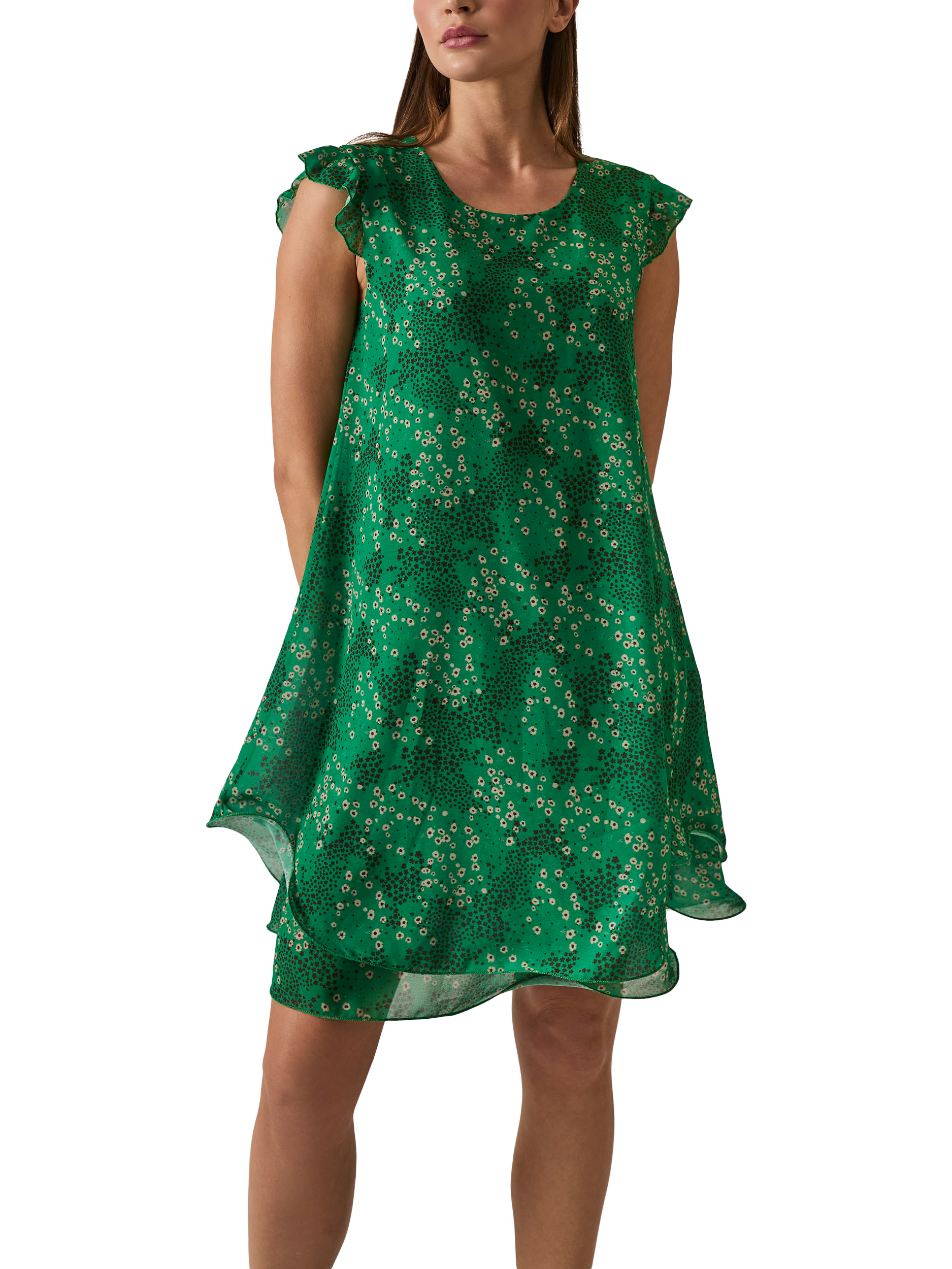 Product image 3 of 7, which shows James Lakeland Ruffle Floral Dotted Mini Dress, Green, 8