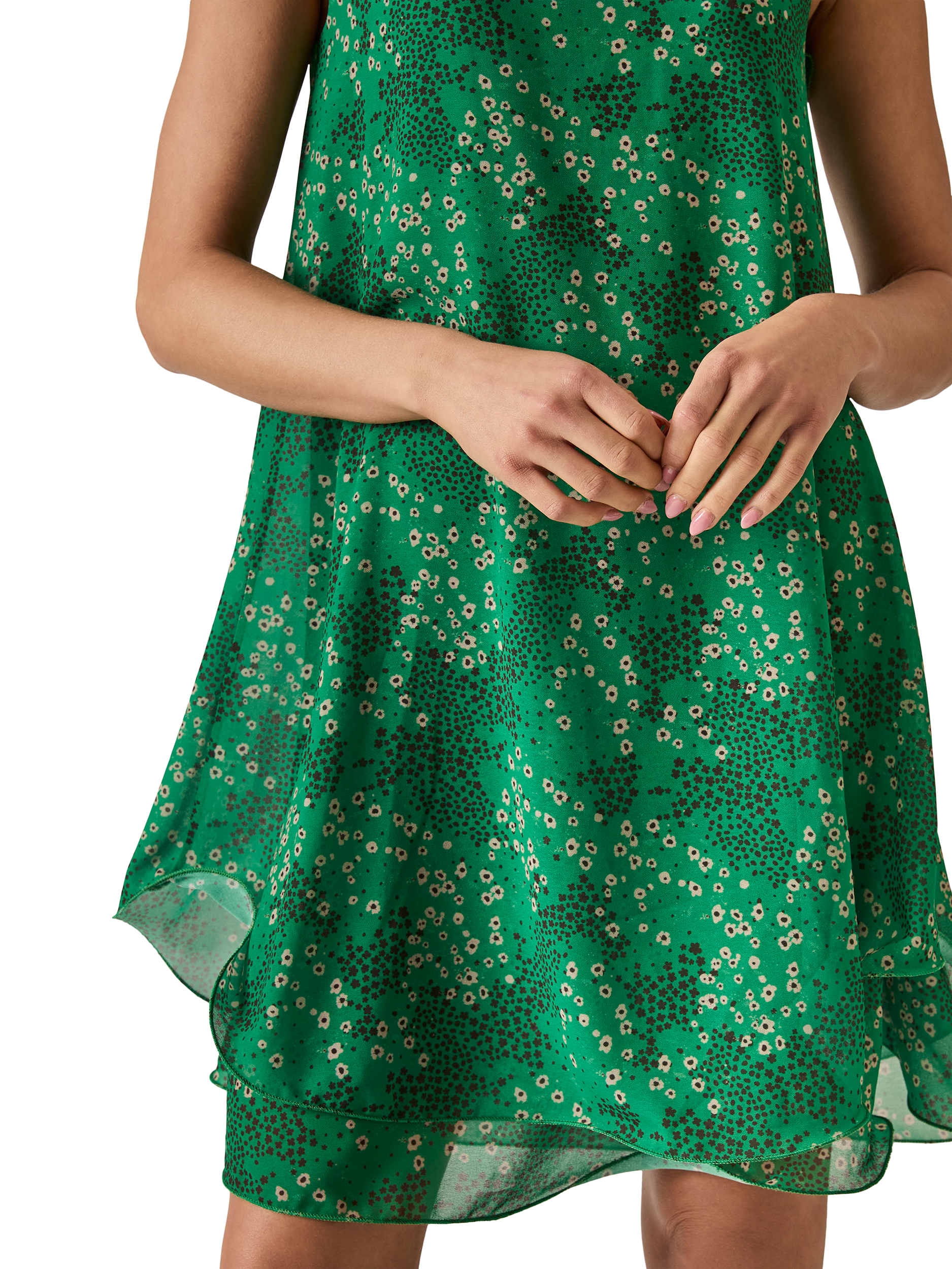 Product image 5 of 7, which shows James Lakeland Ruffle Floral Dotted Mini Dress, Green, 8