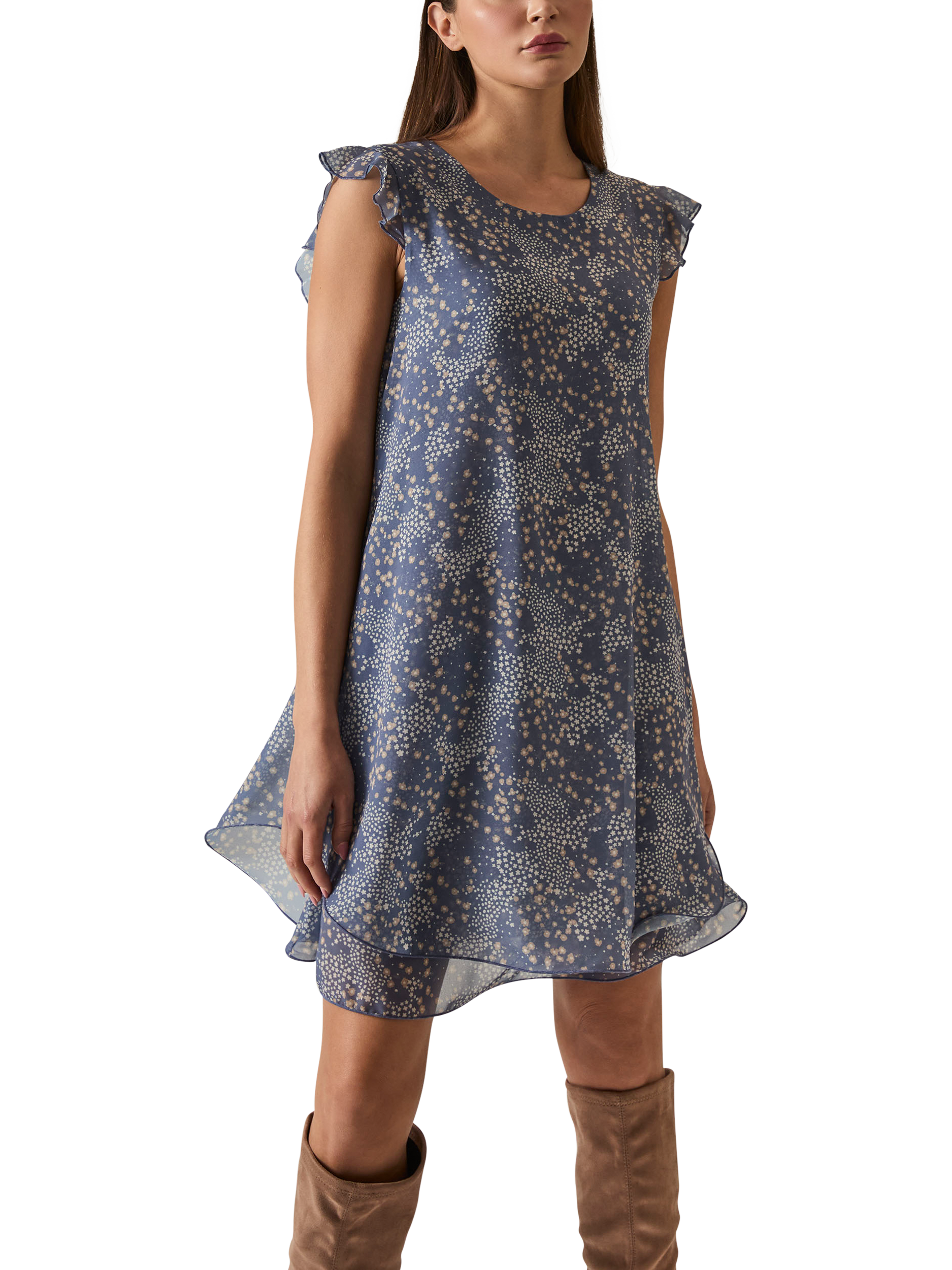 Product image 3 of 7, which shows James Lakeland Dotted Floral Mini Dress, Navy, 8
