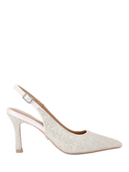 Carvela Corletta Embellished Pointed Slingback Heeled Courts, White, White