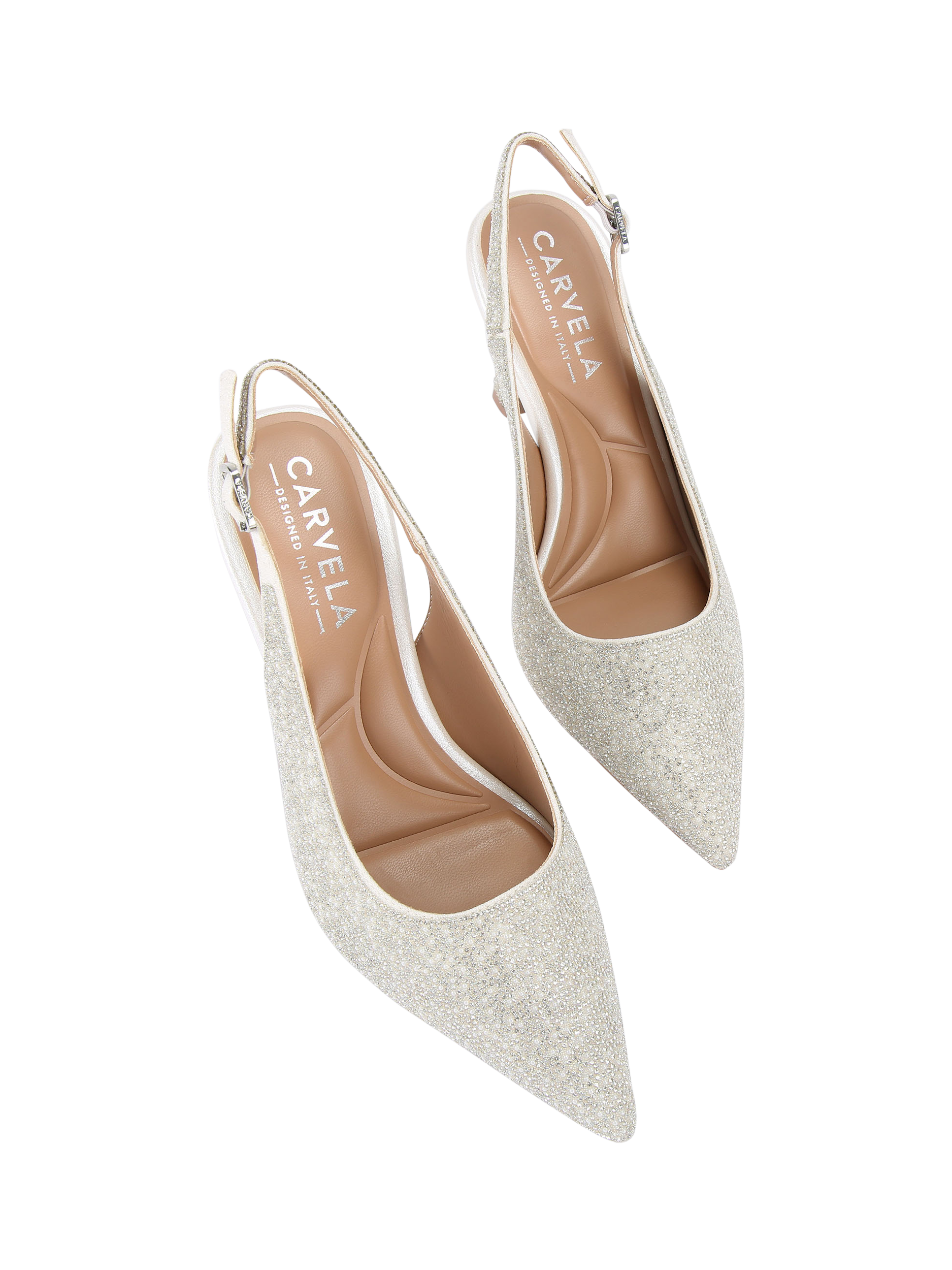 Product image 2 of 4, which shows Carvela Corletta Embellished Pointed Slingback Heeled Courts, White, 3
