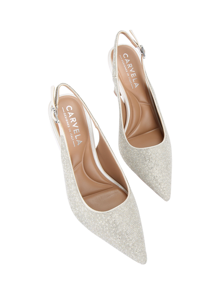 Carvela Corletta Embellished Pointed Slingback Heeled Courts, White - view 2, White